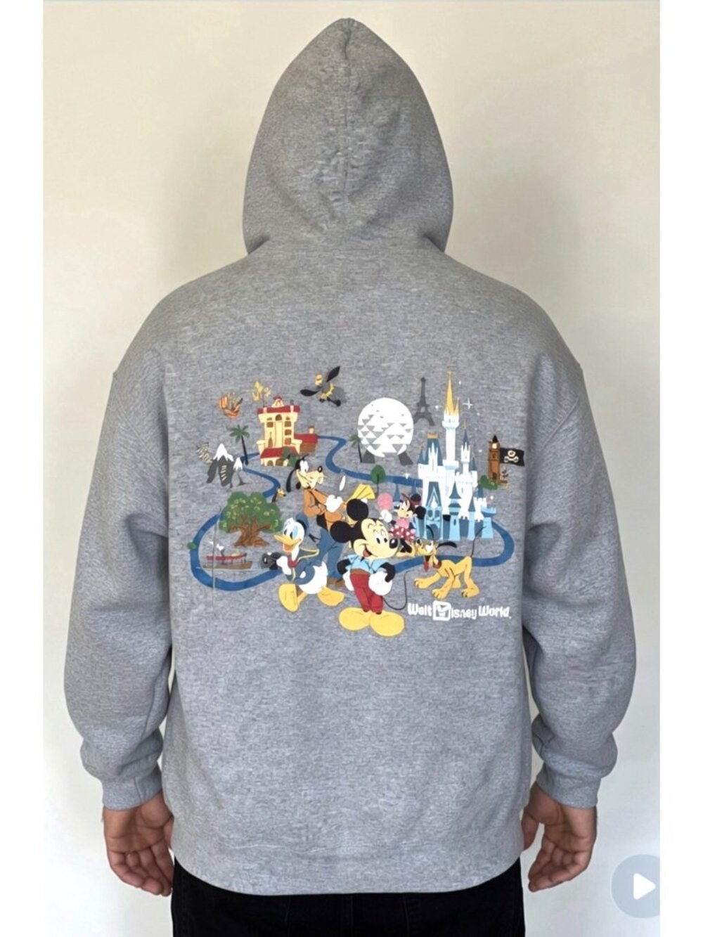 New Walt Disney Worlds Mickey Mouse & Friends Gray Zip Up Hoodie Sweatshirt